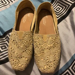Toms Gold Metallic Crochet Flats